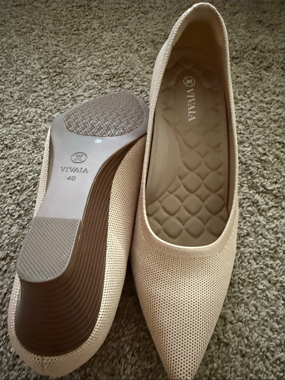 VIVAIA Women's Pointed Knit Ballet Flat in Light Beige